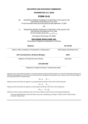Thumbnail Wolverine World Wide
 10-Q Quarterly Report FY 