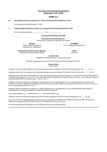 Miniature ChoiceOne Financial Services 10-K Rapport annuel 
