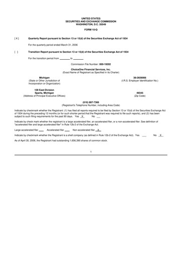 Miniature ChoiceOne Financial Services 10-Q Rapport trimestriel  