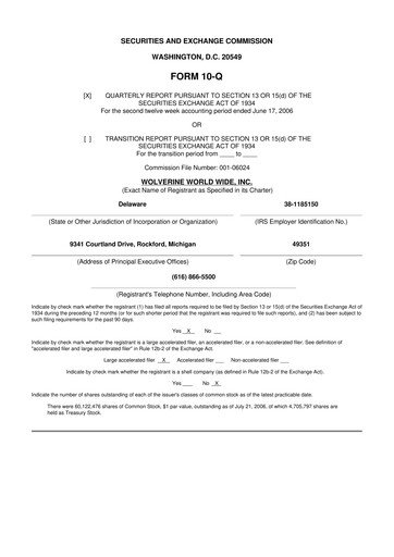 Thumbnail Wolverine World Wide
 10-Q Quarterly Report FY 