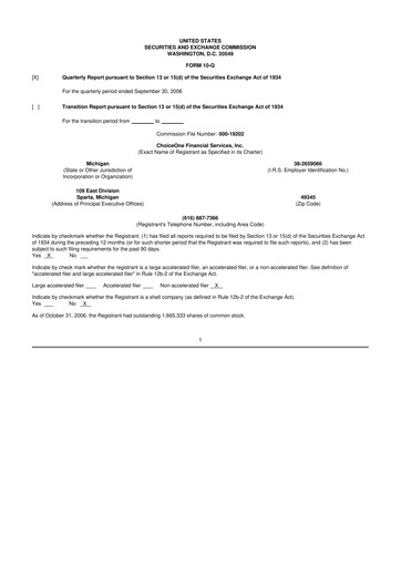 Miniature ChoiceOne Financial Services 10-Q Rapport trimestriel  