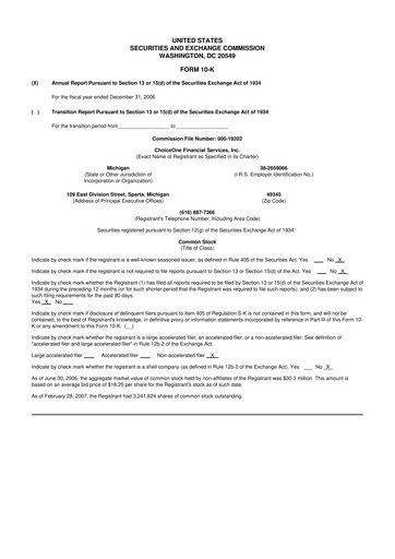 Miniature ChoiceOne Financial Services 10-K Rapport annuel 