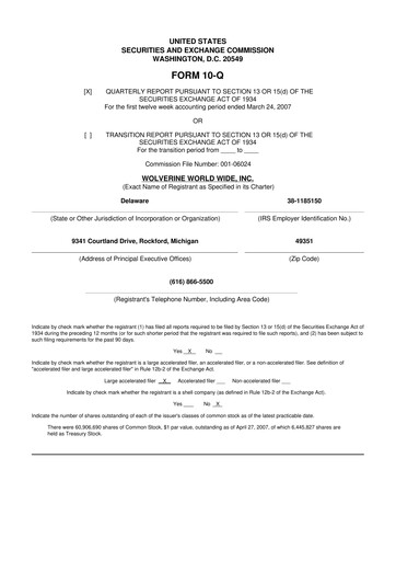 Thumbnail Wolverine World Wide
 10-Q Quarterly Report FY 