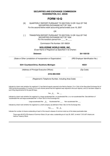 Thumbnail Wolverine World Wide
 10-Q Quarterly Report FY 