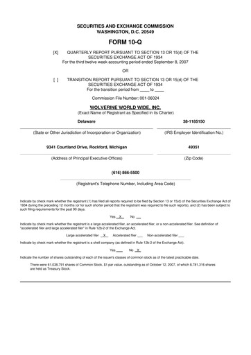 Thumbnail Wolverine World Wide
 10-Q Quarterly Report FY 