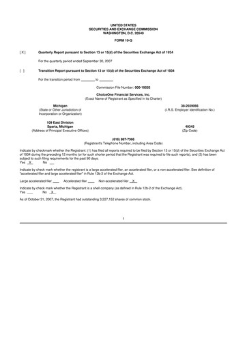 Miniature ChoiceOne Financial Services 10-Q Rapport trimestriel  