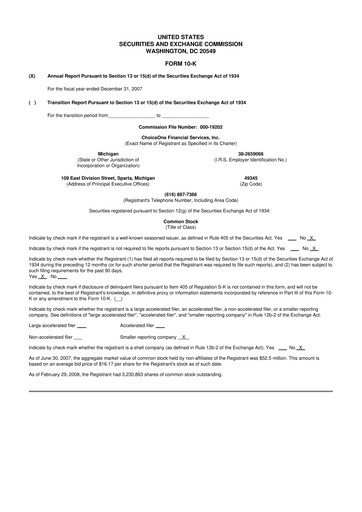Miniature ChoiceOne Financial Services 10-K Rapport annuel 