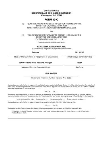 Thumbnail Wolverine World Wide
 10-Q Quarterly Report FY 