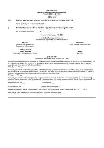 Miniature ChoiceOne Financial Services 10-Q Rapport trimestriel  