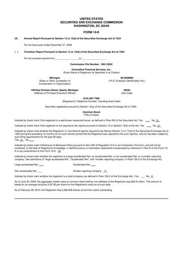 Miniature ChoiceOne Financial Services 10-K Rapport annuel 