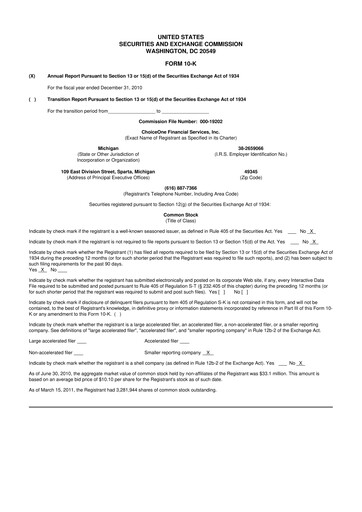 Miniature ChoiceOne Financial Services 10-K Rapport annuel 