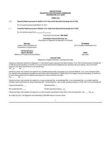 Miniature ChoiceOne Financial Services 10-Q Rapport trimestriel  