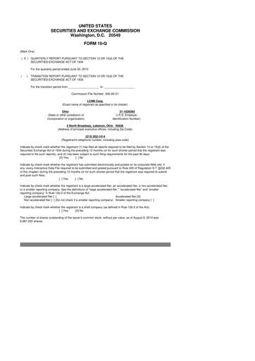 Thumbnail LCNB Corp.
 10-Q Quarterly Report FY 