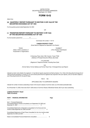 Vorschaubild Camden Property Trust
 10-Q Quartalsbericht  