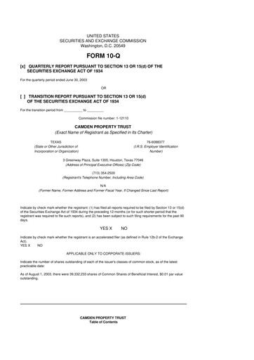 Vorschaubild Camden Property Trust
 10-Q Quartalsbericht  