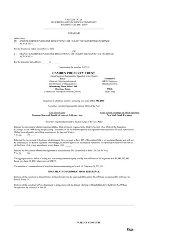 Thumbnail Camden Property Trust
 10-K Annual Report 