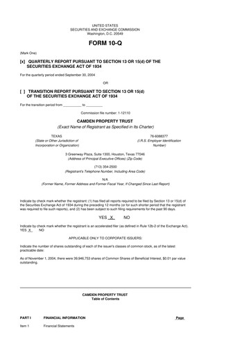 Vorschaubild Camden Property Trust
 10-Q Quartalsbericht  