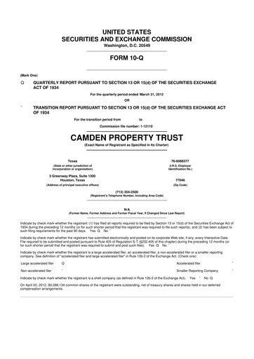 Vorschaubild Camden Property Trust
 10-Q Quartalsbericht 2012 