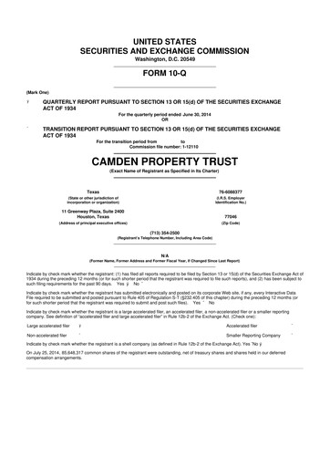 Vorschaubild Camden Property Trust
 10-Q Quartalsbericht 2014 