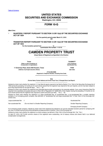 Vorschaubild Camden Property Trust
 10-Q Quartalsbericht 2018 