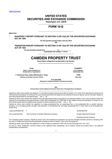 Vorschaubild Camden Property Trust
 10-Q Quartalsbericht 2018 