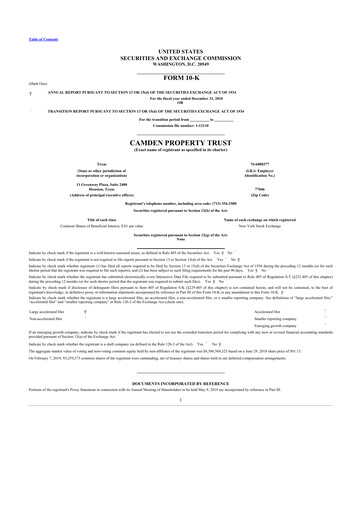 Thumbnail Camden Property Trust
 10-K Annual Report 2018