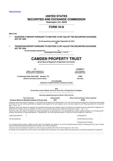 Vorschaubild Camden Property Trust
 10-Q Quartalsbericht 2019 