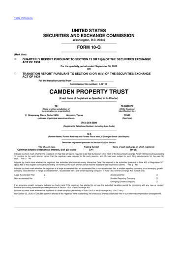 Vorschaubild Camden Property Trust
 10-Q Quartalsbericht 2020 