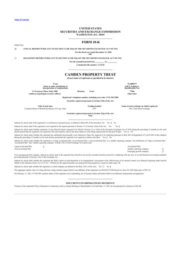 Thumbnail Camden Property Trust
 10-K Annual Report 
