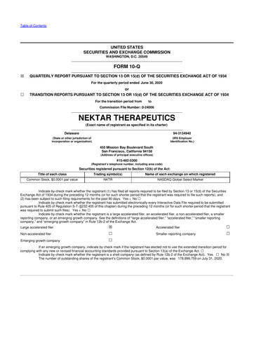 Thumbnail Nektar Therapeutics
 10-Q Quarterly Report FY2020 
