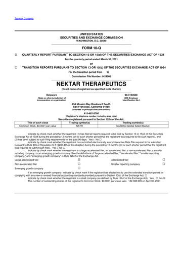 Thumbnail Nektar Therapeutics
 10-Q Quarterly Report FY2021 