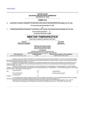 Thumbnail Nektar Therapeutics
 10-Q Quarterly Report FY2022 