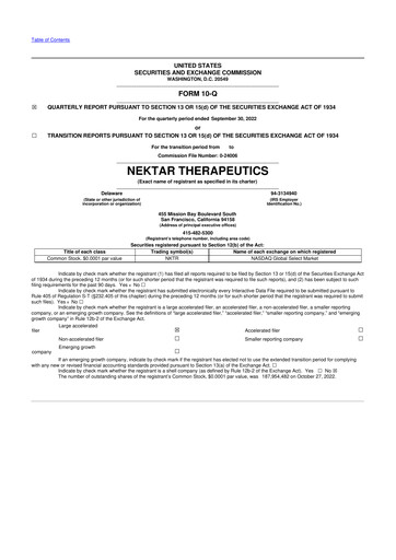 Thumbnail Nektar Therapeutics
 10-Q Quarterly Report FY2022 