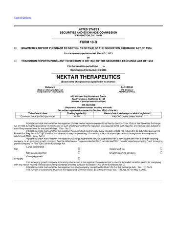 Thumbnail Nektar Therapeutics
 10-Q Quarterly Report FY2023 
