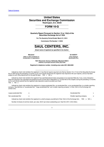 Miniature Saul Centers 10-Q Rapport trimestriel 2014 
