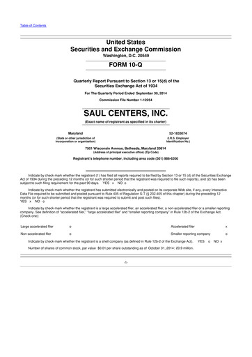 Miniature Saul Centers 10-Q Rapport trimestriel 2014 