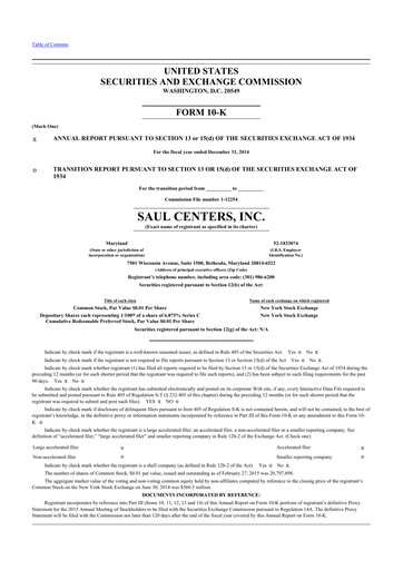 Vorschaubild Saul Centers 10-K Jahresbericht 2014