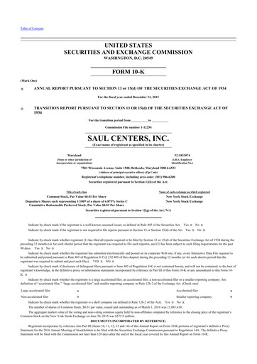Vorschaubild Saul Centers 10-K Jahresbericht 2015