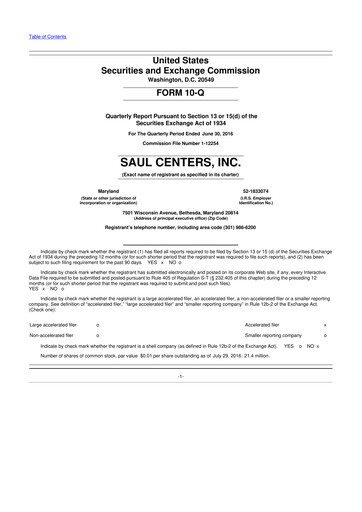 Miniature Saul Centers 10-Q Rapport trimestriel 2016 