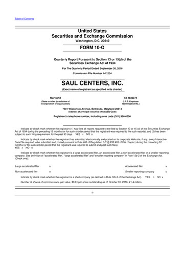 Miniature Saul Centers 10-Q Rapport trimestriel 2016 