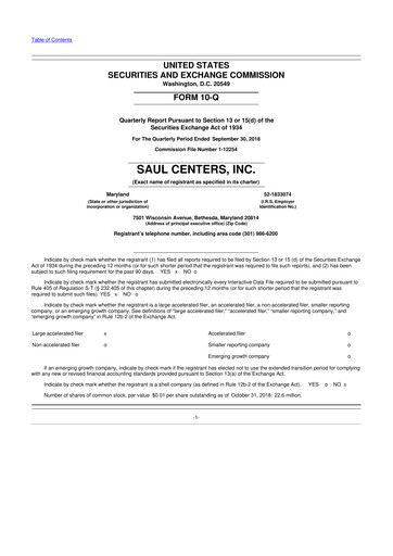 Miniature Saul Centers 10-Q Rapport trimestriel 2018 