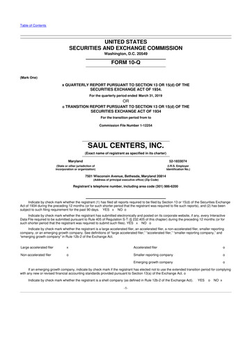 Miniature Saul Centers 10-Q Rapport trimestriel 2019 