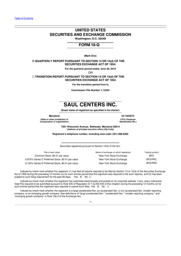 Miniature Saul Centers 10-Q Rapport trimestriel 2019 
