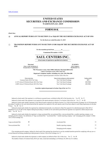 Vorschaubild Saul Centers 10-K Jahresbericht 2019