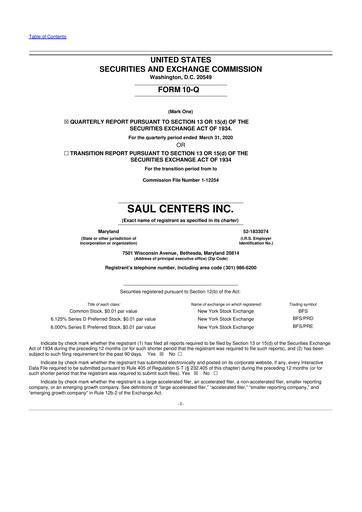 Miniature Saul Centers 10-Q Rapport trimestriel 2020 