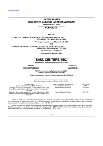 Miniature Saul Centers 10-Q Rapport trimestriel 2020 