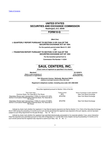 Miniature Saul Centers 10-Q Rapport trimestriel 2021 