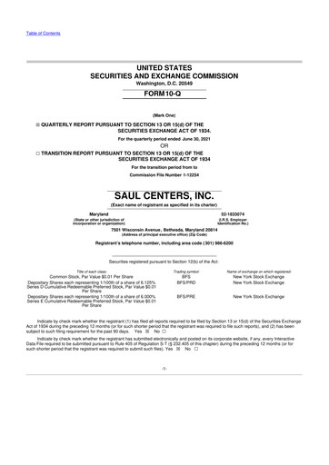 Miniature Saul Centers 10-Q Rapport trimestriel 2021 
