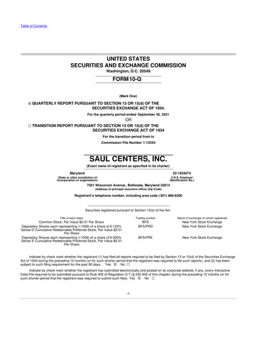 Miniature Saul Centers 10-Q Rapport trimestriel 2021 