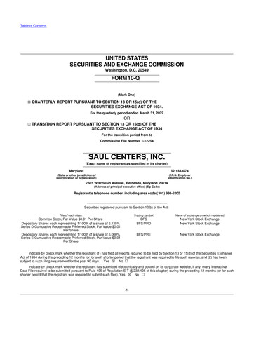 Miniature Saul Centers 10-Q Rapport trimestriel 2022 